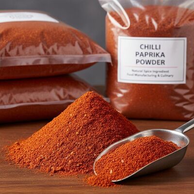 Poudre de piment de qualité supérieure avec un niveau de chaleur de 0 à 2000 SHU, une impureté maximale de 0,3% et une texture fine en poudre pour la cuisine et la fabrication alimentaire